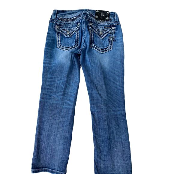 Western Miss Me Womens 30 Blue Retro Boho Vintage Logo Crop Indie Jeans - Picture 2 of 8